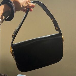 Rodo vintage Italian Black Leather Bag w/ matching coin purse convertible strap